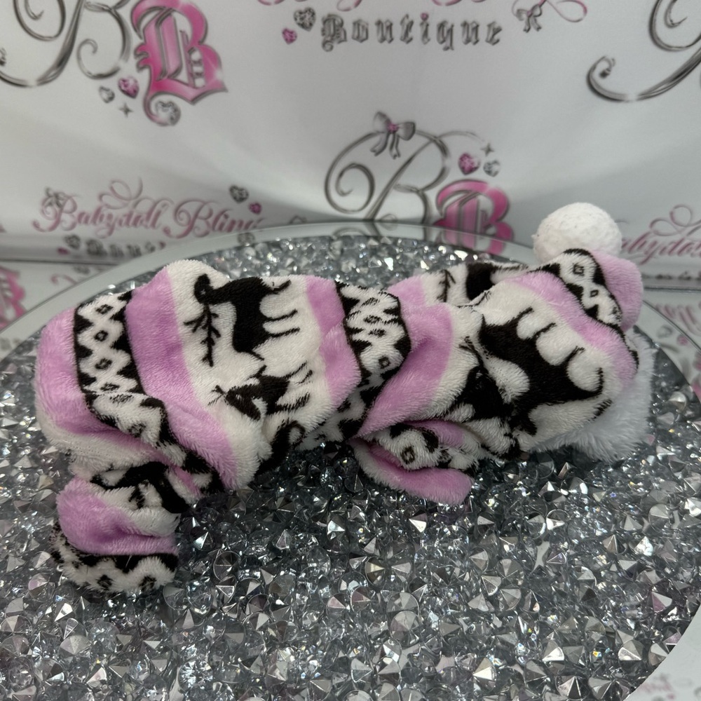 Dog or cat sweater Pom Pom fleece soft Pink and Black Reindeer Patterned Plush